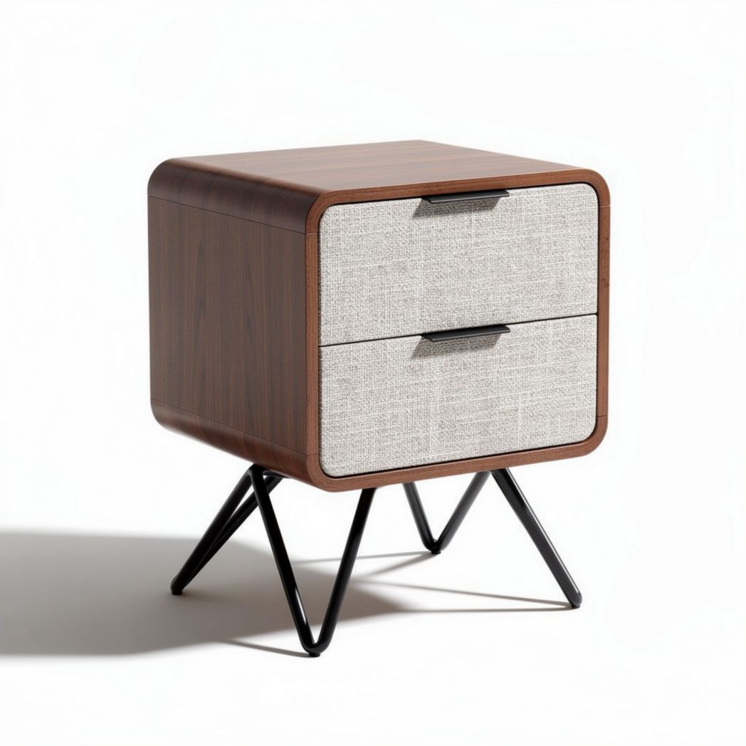 Wooden nightstand with fabric drawers and metal legs 45 x 40 x 50cm