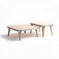 Natural wood coffee table set with metal trim 60 x 60 x 30cm and 60 x 60 x 30cm