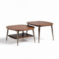 Wooden coffee table set with open storage in walnut finish 60 x 60 x 40cm
