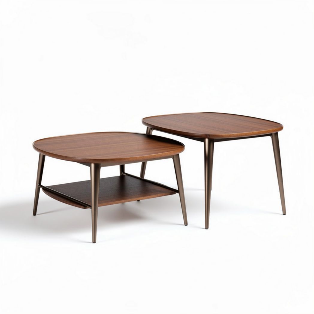 Wooden coffee table set with open storage in walnut finish 60 x 60 x 40cm