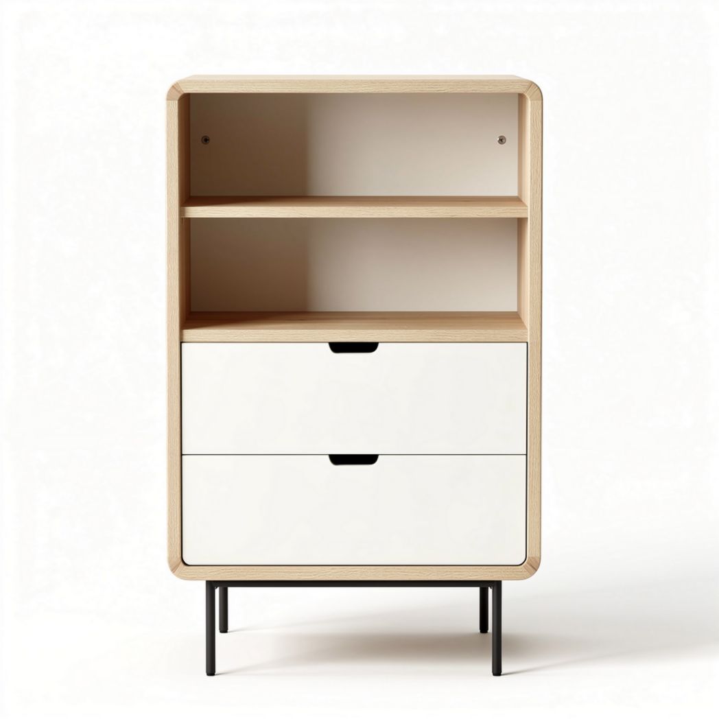Modern wooden nightstand with two drawers and open storage shelf 40 x 30 x 80cm