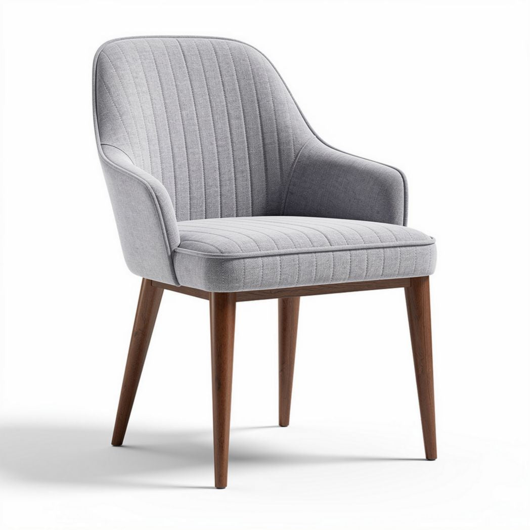 Upholstered accent chair in gray fabric with walnut wood legs 60 x 60 x 85cm