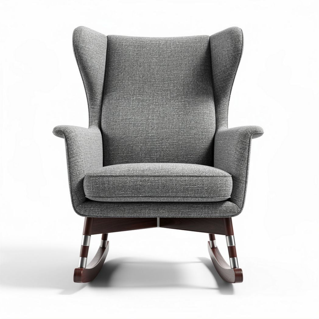 Rocking chair in grey fabric with wooden base and ergonomic design 80 x 80 x 100cm