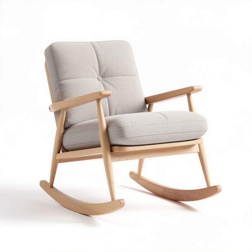 Rocking chair with wooden frame and soft fabric cushion in gray 60 x 70 x 80cm