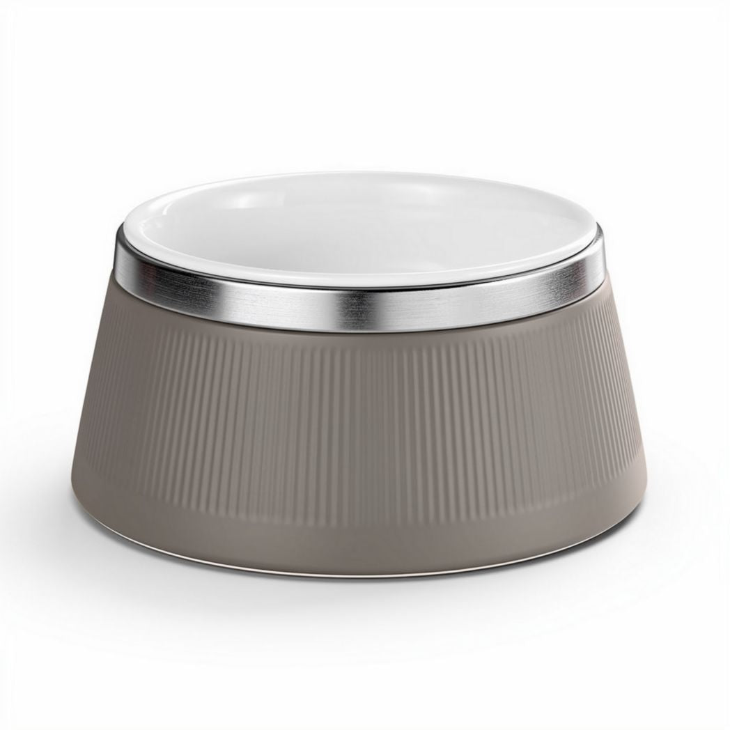 Ceramic and silicone pet food bowl with stainless steel rim 20 x 20 x 10cm