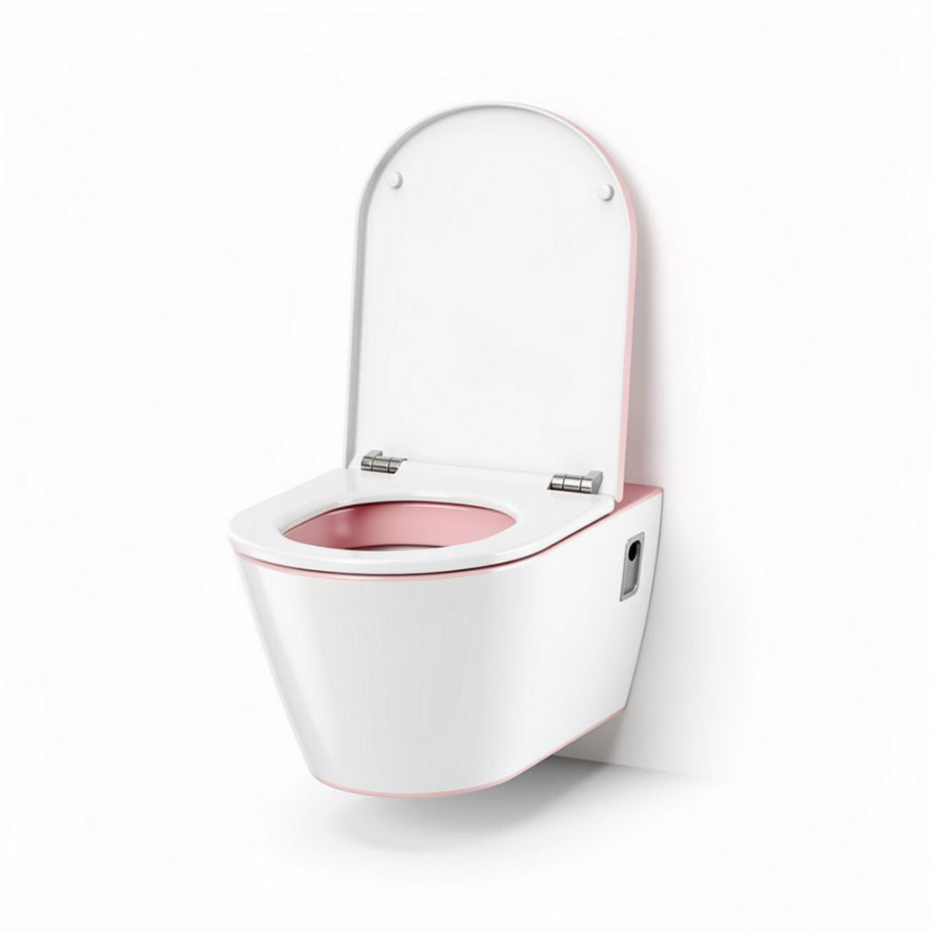 Wall-mounted toilet in white and pink color with ergonomic design 70 x 40 x 45cm
