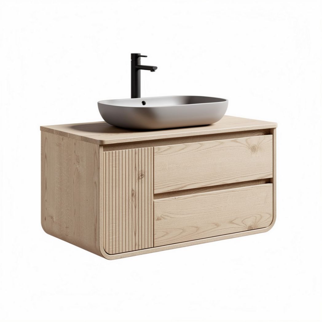 Wood bathroom vanity with integrated sink 90 x 45 x 55cm in natural finish
