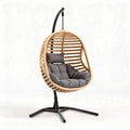 Hanging rattan chair with dark gray cushion and steel stand 80 x 70 x 120cm