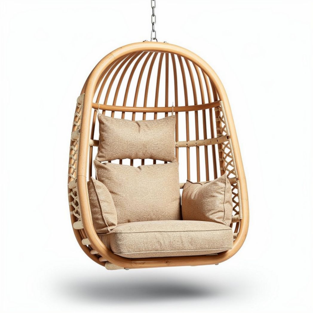 Hanging rattan chair with cushions for indoor and outdoor use 80 x 60 x 100cm