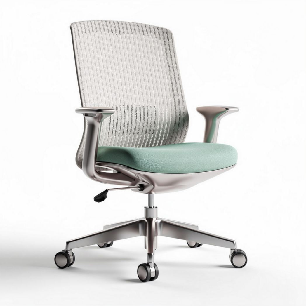 Ergonomic office chair with mesh back support and adjustable height in green
